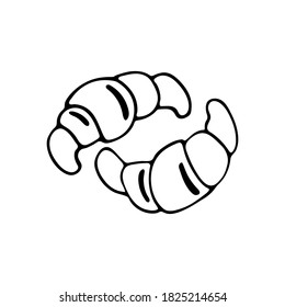 Hand drawn doodle croissants. Sweets and pastries on a white background. Vector illustration.