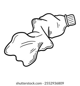 Hand drawn doodle crumpled plastic bottle isolated on white background. Vector illustration.