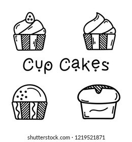 Hand drawn doodle Cup Cake icons set