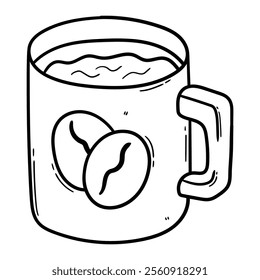 Hand drawn doodle cup of coffee isolated on white background. Vector illustration.