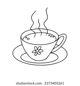 Bebida de doodle con mano. Arte de línea, vector, aislado en fondo blanco. Café, té, chocolate caliente.