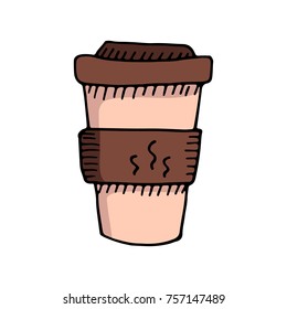 Hand Drawn Doodle Cup of Hot Coffee Colorful Vector Illustration