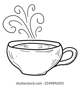 Hand drawn doodle cup of tea or coffee isolated on white background. Vector illustration.