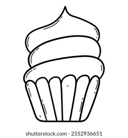 Hand drawn doodle cupcake isolated on white background. Vector illustration.