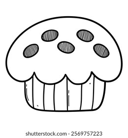 Hand drawn doodle cupcake isolated on white background. Vector illustration.