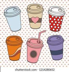 hand drawn doodle cups of coffee 