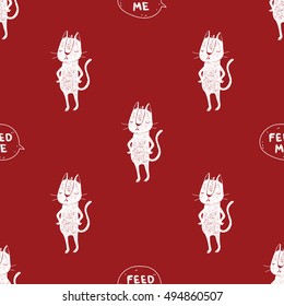 Hand drawn doodle cute black and white cat seamless pattern for wrapping and textile