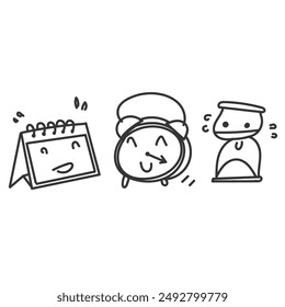 dibujado a mano doodle doodle lindo personaje calendario reloj reloj de arena ilustración