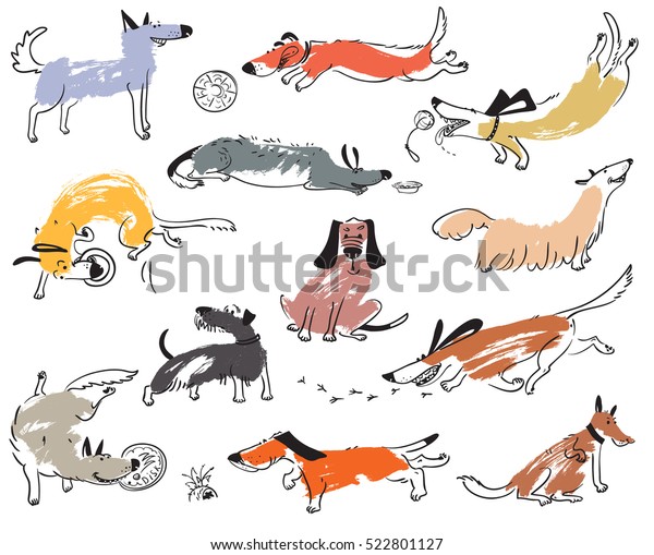 Immagine Vettoriale Stock A Tema Cani Carini Scarabocchi Disegnati A Mano Royalty Free