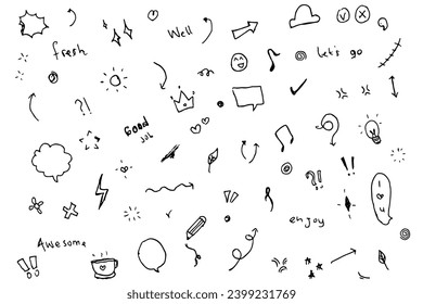 hand drawn Doodle cute glitter pen line elements. Doodle heart, arrow, star, sparkle decoration symbol set icon.