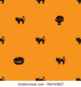 Hand drawn doodle cute halloween cat vector seamless pattern for cards, wrapping, decoration and textile