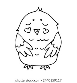 Hand drawn doodle cute little chick. Abstract vector minimalistic Easter illustration of baby bird on white background for design, logo, card and invitation