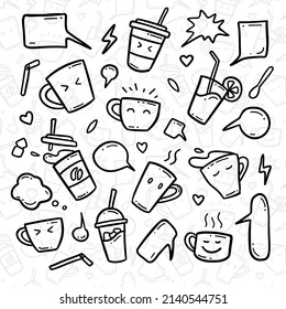 hand drawn doodle of cute mug and cup drink illustration icons