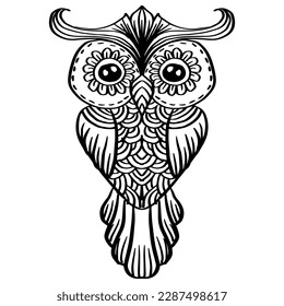 Handgezeichnete doodle süße Uhu-Illustration.