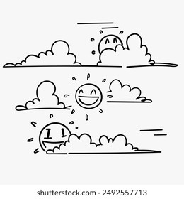 hand drawn doodle cute sun and cloud doodle sketch