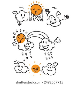 hand drawn doodle cute sun and cloud doodle sketch