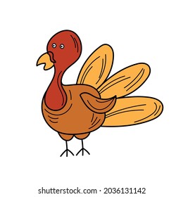 Hand drawn doodle cute Turkey icon. Vector illustration isolated autumn holiday symbol collection. Cartoon celebration element