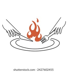 hand drawn doodle cutlery and fire illustration