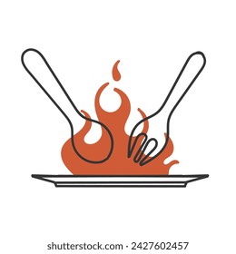 hand drawn doodle cutlery and fire illustration