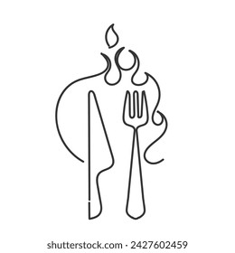 hand drawn doodle cutlery and fire illustration