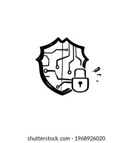 hand drawn doodle cyber security icon illustration vector