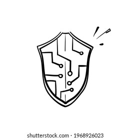 hand drawn doodle cyber security icon illustration vector