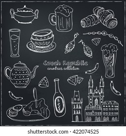 Handgezeichnetes Doodle Tschechische Republik Reiseset.  Sketchy Icons Set. Reisekollektion. Vektorillustration einzeln.