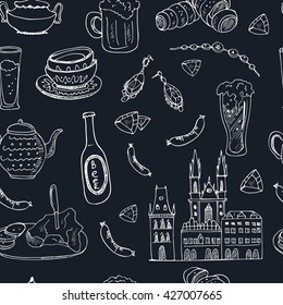 Hand drawn doodle Czech Republic travel set. Sketchy Icons set. Travel Collection. Isolated vector illustration.