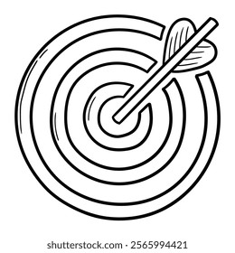 Hand drawn doodle darts hit the target isolated on a white background. Vector illustration.