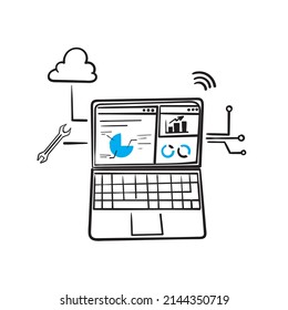 hand drawn doodle Data analytics and business finance report dashboard illustration vector