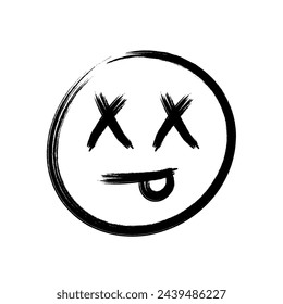 Hand drawn doodle dead emoji, ink brush emoticon smiley icon. Vector illustration isolated on white background