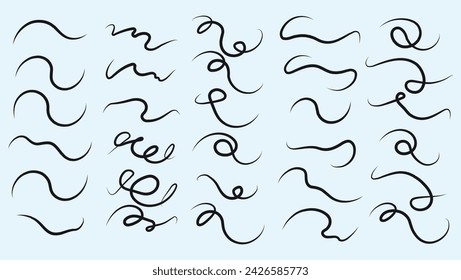 Hand drawn doodle decorative collection of squiggly lines isolated on white background vector illustration.