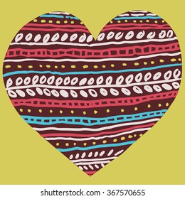 Hand drawn doodle decorative heart, vector illustration, template for greeting card,invitation,banner