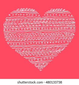 Hand drawn doodle decorative heart, vector illustration, template for greeting card, invitation, banner, t-shirt print.