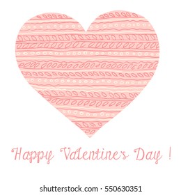 Hand drawn doodle decorative heart, vector illustration, template for romantic greeting card for valentine`s day, invitation, banner, t-shirt design.