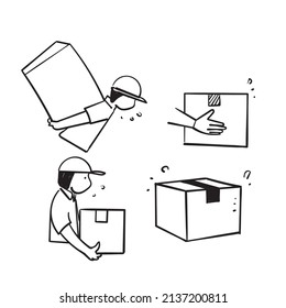 manual de entrega de doodle de mano transportar y enviar la ilustración del paquete