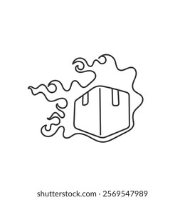 hand drawn doodle delivery package flies and burns with fire