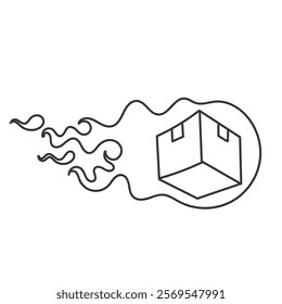 hand drawn doodle delivery package flies and burns with fire
