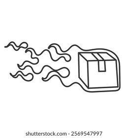 hand drawn doodle delivery package flies and burns with fire