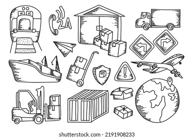 hand drawn doodle delivery service with different transportation