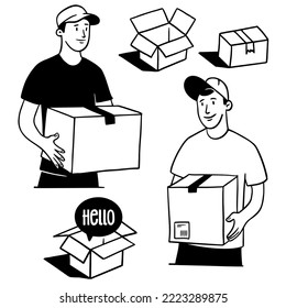 Hand drawn doodle delivery. Delivery service concept.