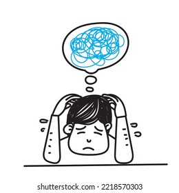 hand drawn doodle depression and confused person illustration