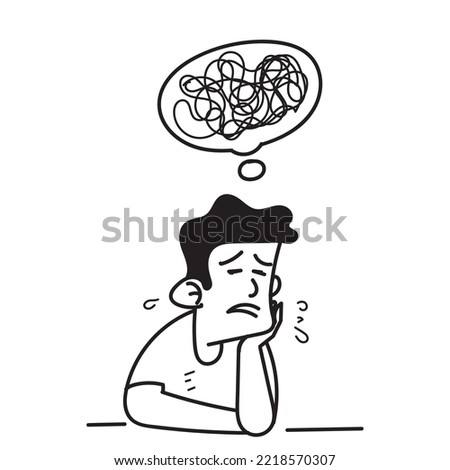hand drawn doodle depression and confused person illustration