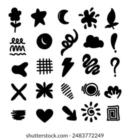hand drawn doodle design element. doodle collection of flower, star, arrow, sparkle, cloud, heart, scribble. Design for print, cartoon, card, decoration, sticker.