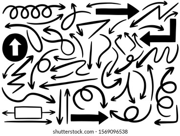 hand drawn doodle design elements. Hand drawn arrows, frames, borders, icons and symbols. Cartoon style infographics elements.