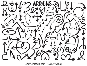 hand drawn doodle design elements. Hand drawn arrows, frames, borders, icons and symbols. Cartoon style infographics elements. white background.