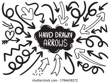 hand drawn doodle design elements. Hand drawn arrows, frames, borders, icons and symbols. Cartoon style infographics elements. white background.