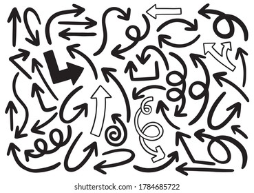 hand drawn doodle design elements. Hand drawn arrows, frames, borders, icons and symbols. Cartoon style infographics elements. white background.