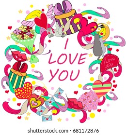 Hand drawn doodle design elements in vector illustration. For posters, prints, t-shirts and valentine's day, wedding, romantic events.