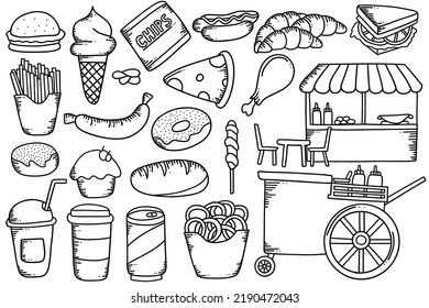 hand drawn doodle design fast food concept street vendor illustration